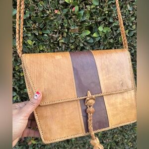 Tan and Brown Leather Crossbody Bag
